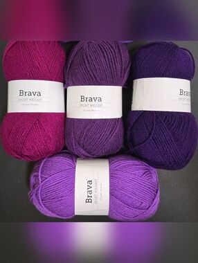 Brava Sport Weight Yarn Bundle in Fuchsia, Violet & Purple